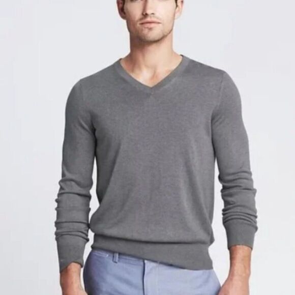 Banana Republic Gray Silk Cotton Cashmere Blend V Neck Sweater Size Large